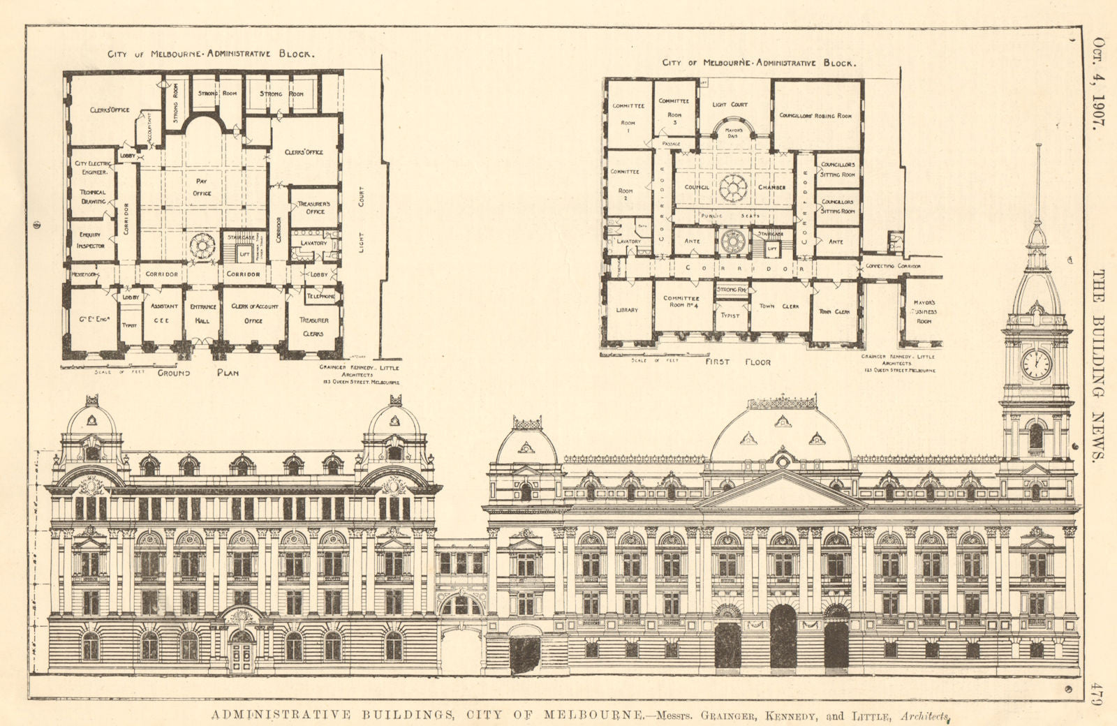 Melbourne Town Hall, Swanston & Collins Streets. Grainger Kennedy Little 1907